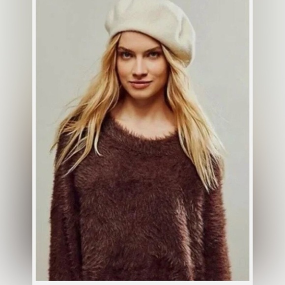NWOT Free People Harrison Bunny Crew Small Brown New $168 retail Fuzzy Oversized - Picture 3 of 8